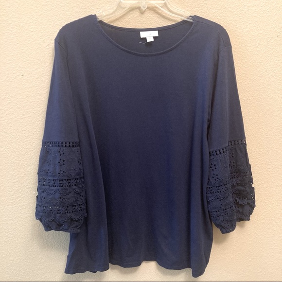 J. Jill Azure Mixed Media Eyelet 3/4 Sleeve Top - Picture 3 of 9